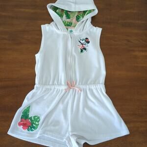 Disney Girls Minnie Mouse Romper hooded swimsuit zip up cover up kids size 7/8
